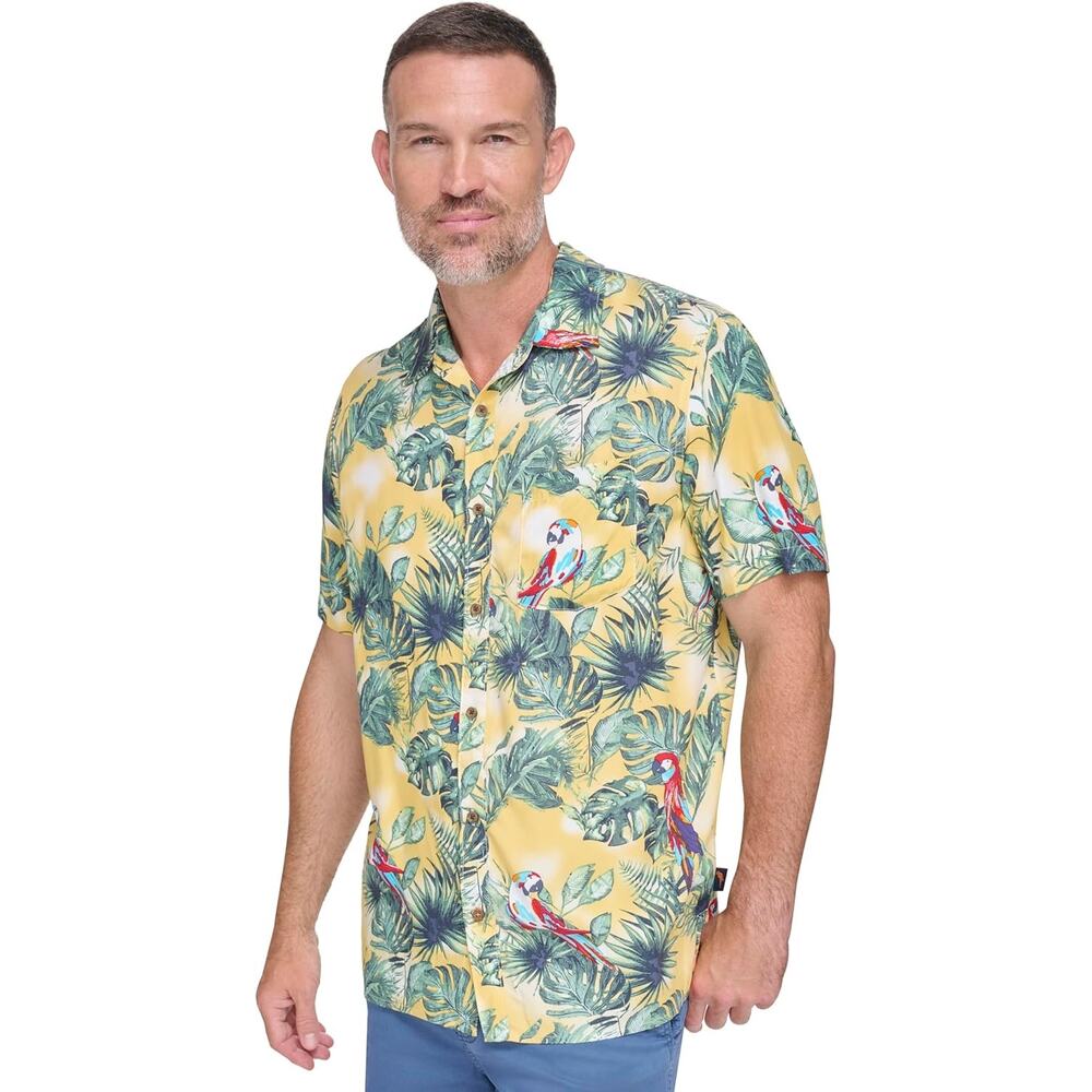 MARGARITAVILLE NWT Men's Island Reserve Print Aloha Shirt, Ochre, Size M